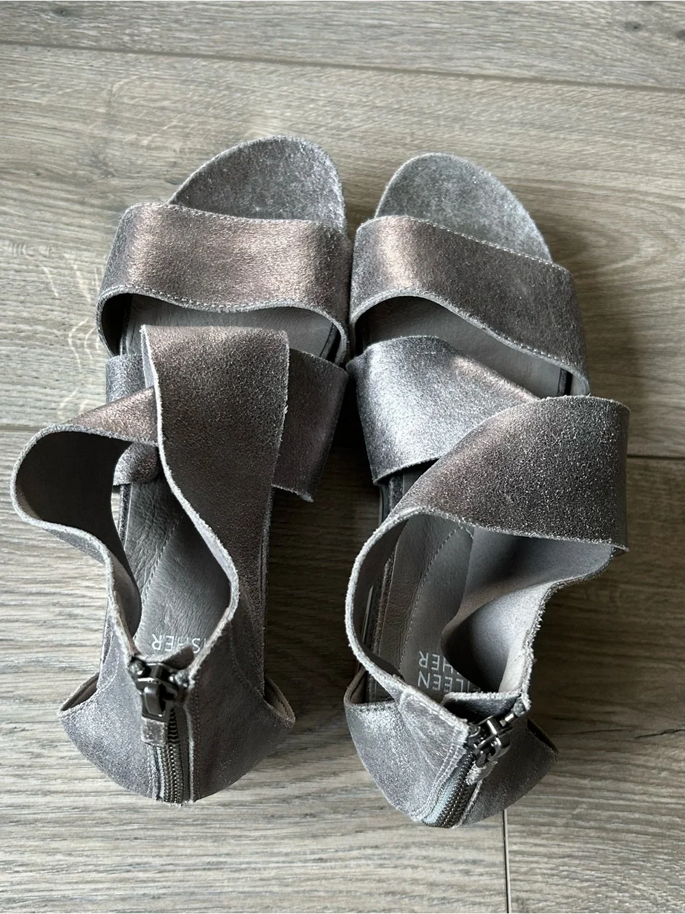 Eileen Fisher Metallic Silver Sport Platform Sandals Size 9 New